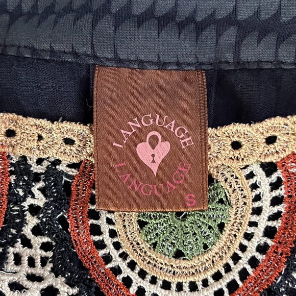 Vintage Language Los Angeles Crochet Flutter Sleeve Top Blouse Boho Peasant Y2K - Picture 7 of 9